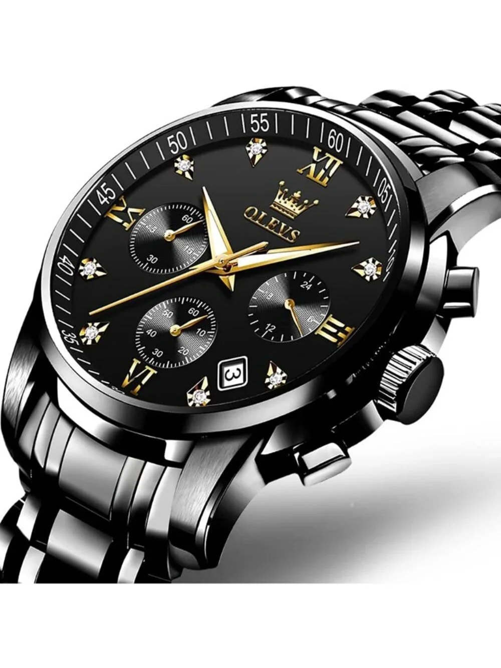 Olevs Men's All Black Multifunction Waterproof Luminous Chronograph Wrist Watch